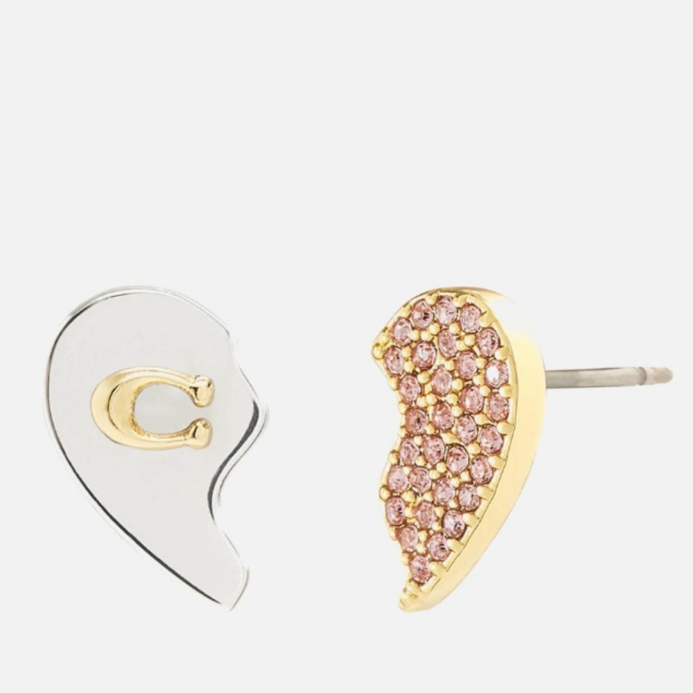 COACH Signature Mismatched Heart Gold and Silver-Tone Earrings